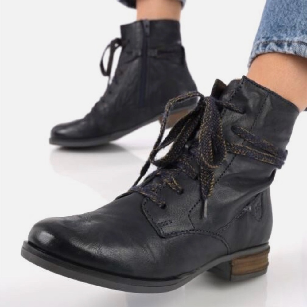 Josef Seibel Navy Blue Leather Lace Up Boots